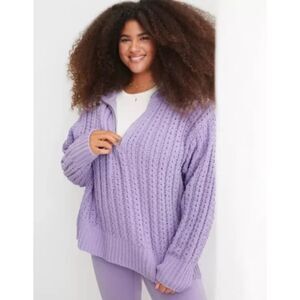 Aerie Cable Car Quarter Zip Sweater, Purple Wash, Size M